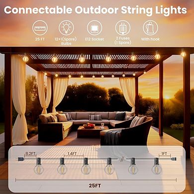 Outdoor LED String Lights, Shatterproof Waterproof Connectable Globe Patio Lights