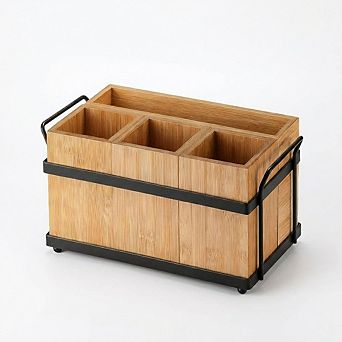 Bamboo Utensil Holder, Wooden Flatware Silverware Caddy, Kitchen Cooking Utensil Organizer