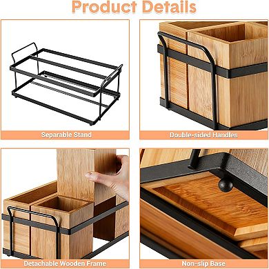 Bamboo Utensil Holder, Wooden Flatware Silverware Caddy, Kitchen Cooking Utensil Organizer