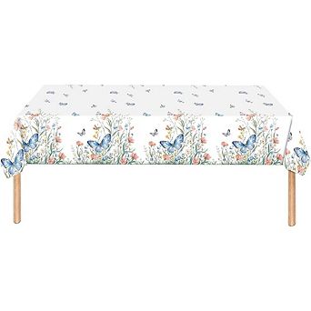 Wildflower Butterfly Tablecloth, Disposable Waterproof Plastic Party Cover
