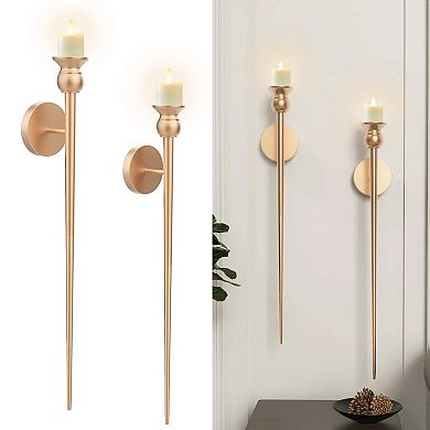 2-Pack Golden Candle Holder Torch Wall Light, Electronic Candle Wall Scone