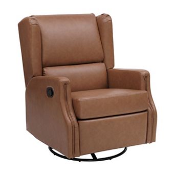 Emma and Oliver Wingback Manual Rocking Glider Recliner Chair with 360° Swivel