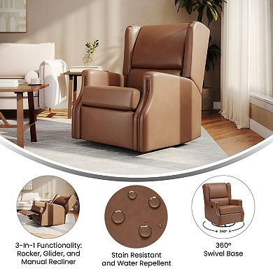 Emma and Oliver Wingback Manual Rocking Glider Recliner Chair with 360° Swivel