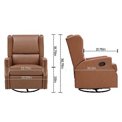 Emma and Oliver Wingback Manual Rocking Glider Recliner Chair with 360° Swivel