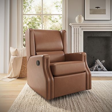 Emma and Oliver Wingback Manual Rocking Glider Recliner Chair with 360° Swivel