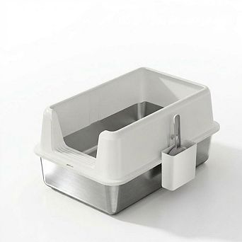 Non-Stick Stainless Steel Litter Box, Splash-Proof & Leak-Proof Large with Lid & Scoop, Easy-Clean