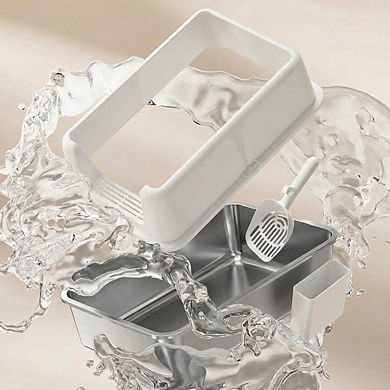 Non-Stick Stainless Steel Litter Box, Splash-Proof & Leak-Proof Large with Lid & Scoop, Easy-Clean