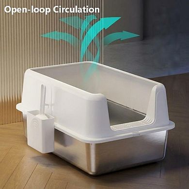 Non-Stick Stainless Steel Litter Box, Splash-Proof & Leak-Proof Large with Lid & Scoop, Easy-Clean