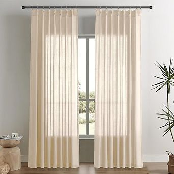 Linen Pinch Pleated Curtains, Light Filtering Back Tab Drapes