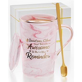 Funny Ceramic Coffee Mug Gift Set for Mom 14oz Pink Lid Spoon Mothers Day Cup