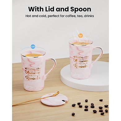 Funny Ceramic Coffee Mug Gift Set for Mom 14oz Pink Lid Spoon Mothers Day Cup