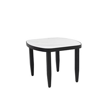 Eazegath 23.6'' Modern Outdoor Aluminum Rounded Corner Side Table with Sintered Stone Top