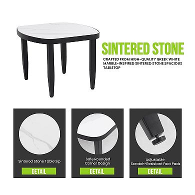 Eazegath 23.6'' Modern Outdoor Aluminum Rounded Corner Side Table with Sintered Stone Top