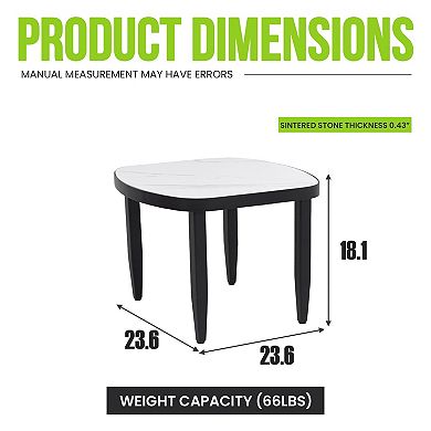 Eazegath 23.6'' Modern Outdoor Aluminum Rounded Corner Side Table with Sintered Stone Top