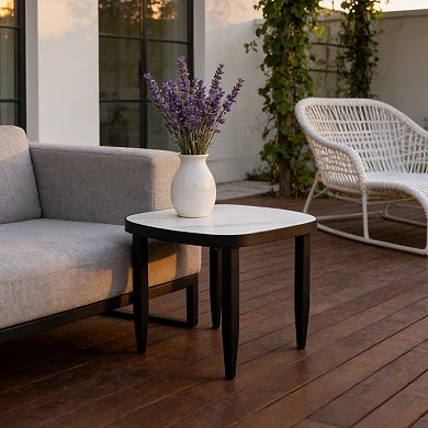 Eazegath 23.6'' Modern Outdoor Aluminum Rounded Corner Side Table with Sintered Stone Top