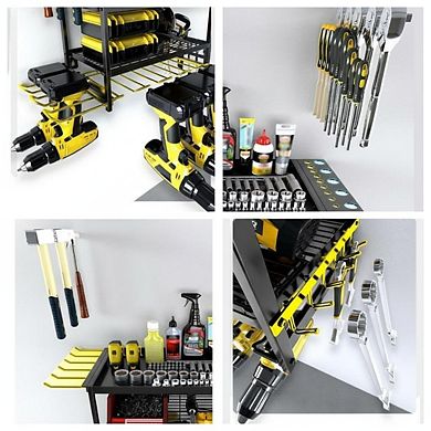 Power Tool Organizer Wall Mount, 4-Layer Heavy Duty Metal Drill Holder Garage Rack