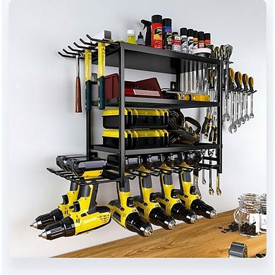 Power Tool Organizer Wall Mount, 4-Layer Heavy Duty Metal Drill Holder Garage Rack