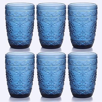 Blue Highball Drinking Glasses Set, Colored Glassware for Water & Cocktails