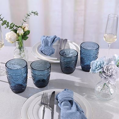 Blue Highball Drinking Glasses Set, Colored Glassware for Water & Cocktails