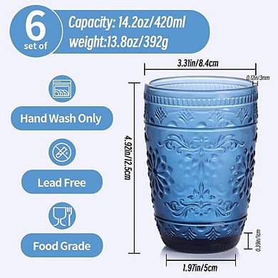 Blue Highball Drinking Glasses Set, Colored Glassware for Water & Cocktails