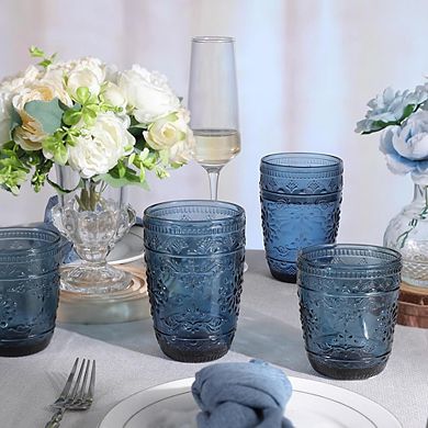 Blue Highball Drinking Glasses Set, Colored Glassware for Water & Cocktails