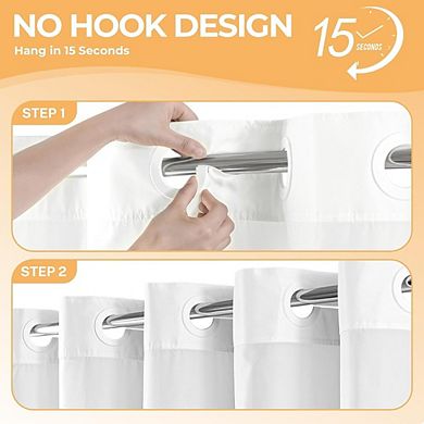 No Hook Fabric Shower Curtain with Sheer Window, Water-Repellent