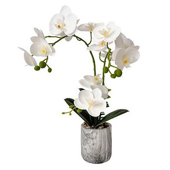 White Artificial Phalaenopsis Orchid in Pot, Bendable & Washable Silk Faux Orchid for Home Decor