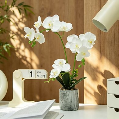 White Artificial Phalaenopsis Orchid in Pot, Bendable & Washable Silk Faux Orchid for Home Decor