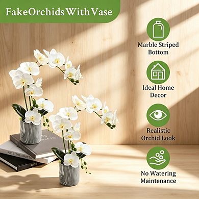 White Artificial Phalaenopsis Orchid in Pot, Bendable & Washable Silk Faux Orchid for Home Decor