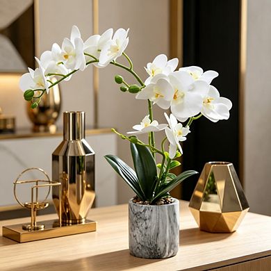 White Artificial Phalaenopsis Orchid in Pot, Bendable & Washable Silk Faux Orchid for Home Decor