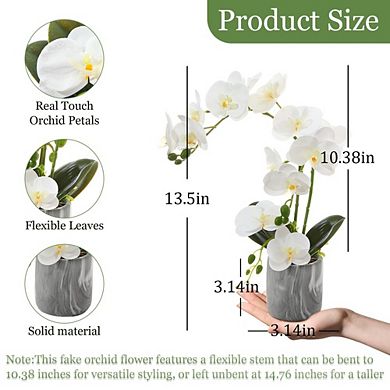White Artificial Phalaenopsis Orchid in Pot, Bendable & Washable Silk Faux Orchid for Home Decor