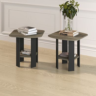 Furinno 2-Pack 15.51" x 15.5" x 17.52" Wood Nightstand Bedside Table with Drawer & Shelf