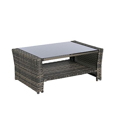 Eazegath 4-Piece Outdoor Wicker Conversation Sofa Chair Set with Coffee Table and Cushions