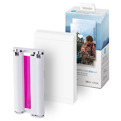 HP Sprocket Studio Plus 4x6 Photo Paper Bundle 108 Sheets, 2 Cartridges, Album, Sticker Frames