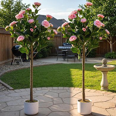 Artificial Camellia Tree,Low Maintenance Easy Assembly,Realistic Plant for Home Office Wedding Decor