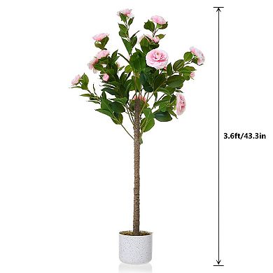 Artificial Camellia Tree,Low Maintenance Easy Assembly,Realistic Plant for Home Office Wedding Decor