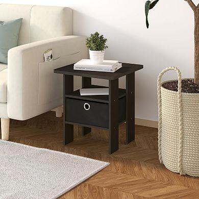 Furinno 15.51" x 15.5" x 17.52" Wood Nightstand Bedside Table with Drawer & Shelf