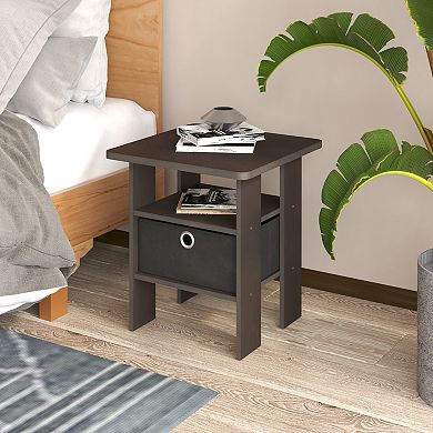 Furinno 15.51" x 15.5" x 17.52" Wood Nightstand Bedside Table with Drawer & Shelf