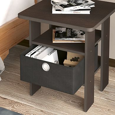 Furinno 15.51" x 15.5" x 17.52" Wood Nightstand Bedside Table with Drawer & Shelf