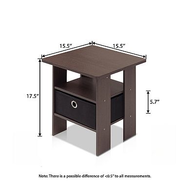 Furinno 15.51" x 15.5" x 17.52" Wood Nightstand Bedside Table with Drawer & Shelf