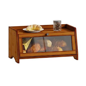 100% Bamboo Bread Box for Kitchen Countertop, Wooden Farmhouse Bread Storage Container