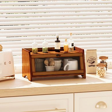 100% Bamboo Bread Box for Kitchen Countertop, Wooden Farmhouse Bread Storage Container
