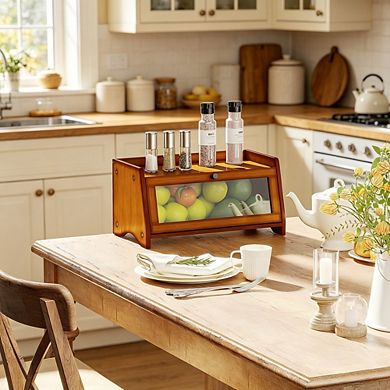 100% Bamboo Bread Box for Kitchen Countertop, Wooden Farmhouse Bread Storage Container