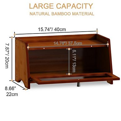 100% Bamboo Bread Box for Kitchen Countertop, Wooden Farmhouse Bread Storage Container