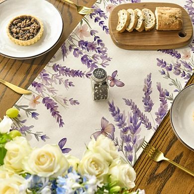 Lavender Floral Butterfly Table Runner, Polyester Decorative Cover