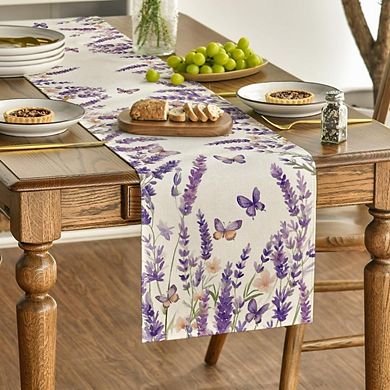 Lavender Floral Butterfly Table Runner, Polyester Decorative Cover