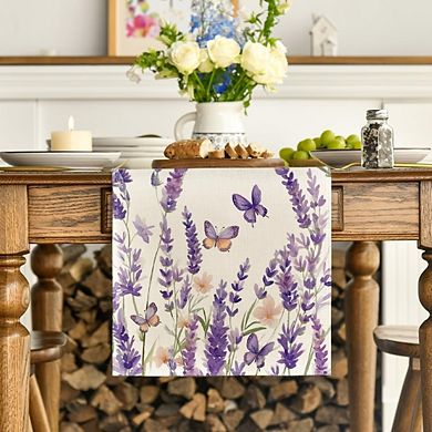 Lavender Floral Butterfly Table Runner, Polyester Decorative Cover