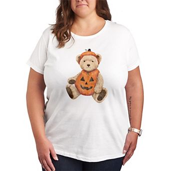 Plus Size Pumpkin Teddy Bear Graphic Tee