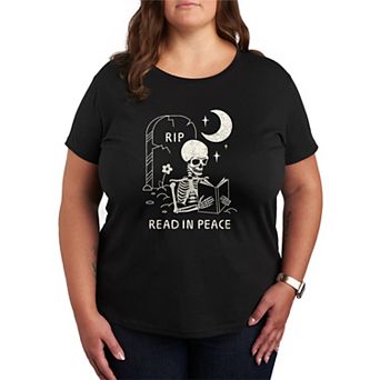 Plus Size Read In Peace Skeleton Graphic Tee