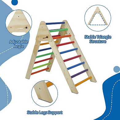 Heybly Wooden Montessor Foldable Triangle Climbing Ladder, Adjustable Ramp,for Kids 1-7 Years Old